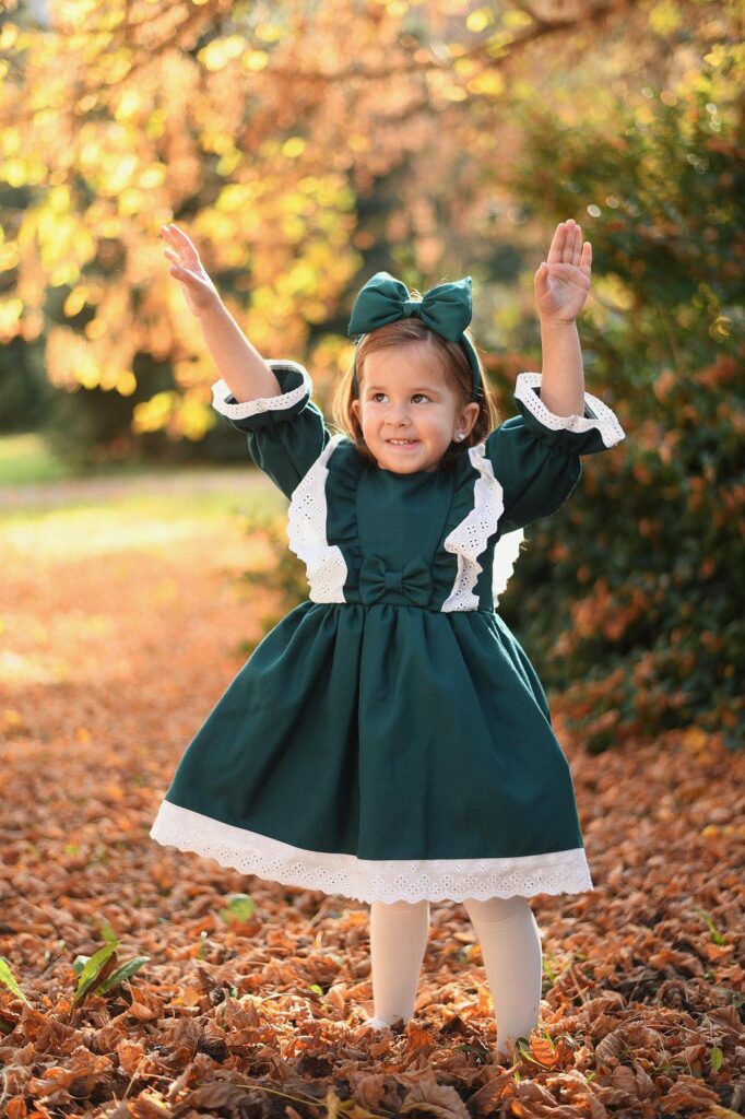 Svečana haljina za devojčice Aleka – zelena jesenja haljinica