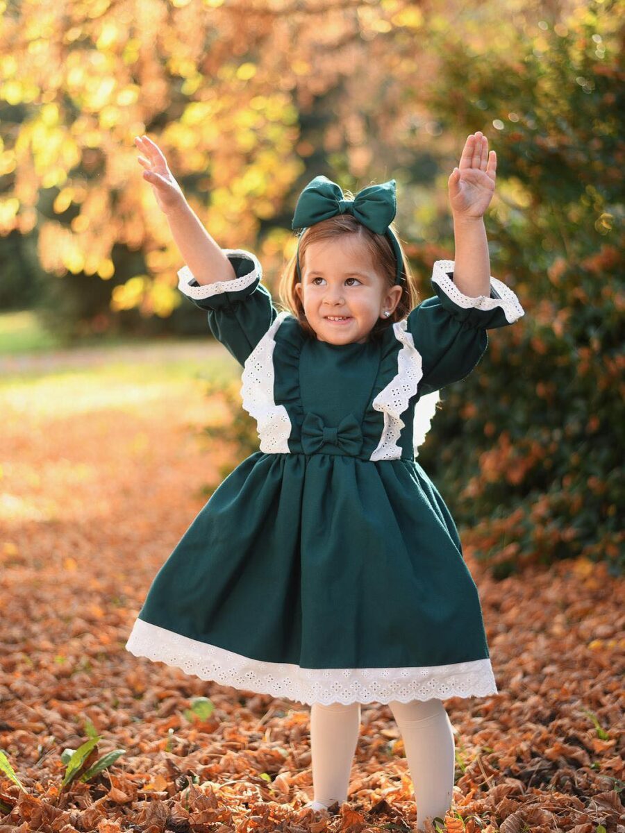Svečana haljina za devojčice Aleka – zelena jesenja haljinica Svečana haljina za devojčice Aleka – zelena jesenja haljinica