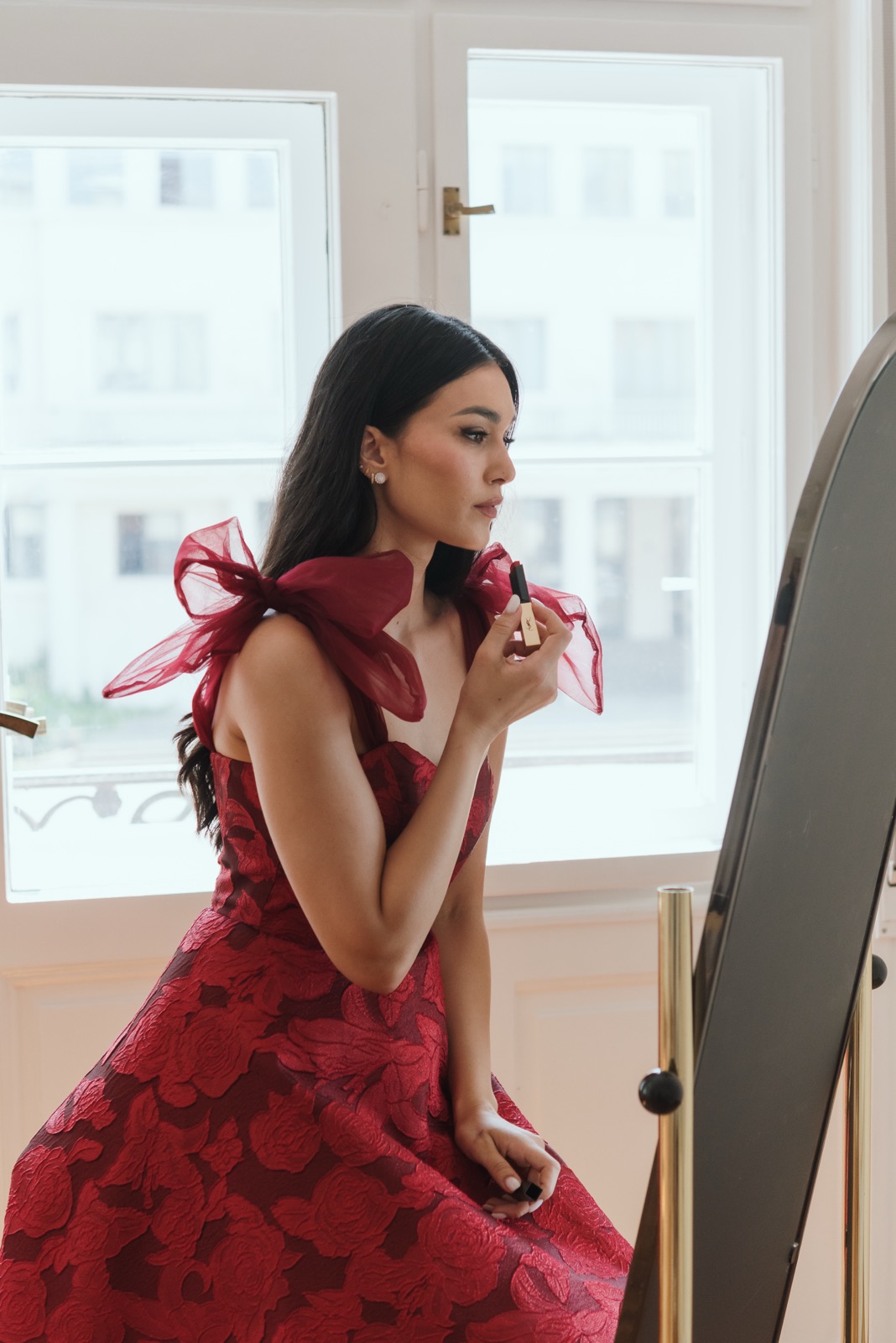 Leonora crvena haljina – korset model sa mašnama